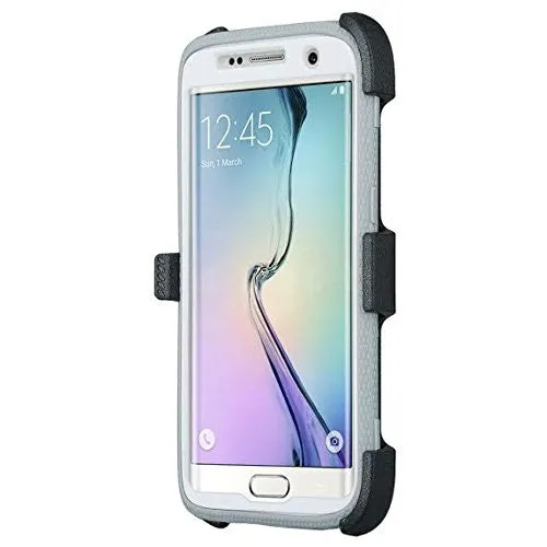 Samsung Galaxy S7 Edge Case, Heavy Duty Hybrid Rotating Swivel Locking Holster Case for Galaxy S7 Edge - White/Grey