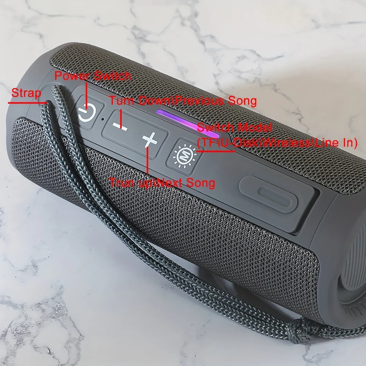 The T&G365 Wireless Speaker Is A Portable Widely Speaker With LED Lights. It Has A Built-in Microphone And Produces Loud Stereo Sound