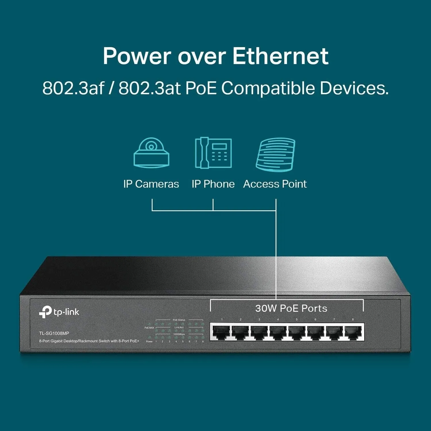 TP-Link TL-SG1008MP 8-Port Gigabit Desktop/Rackmount Switch with 8-Port PoE 