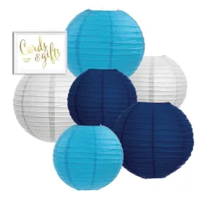Turquoise, Navy Blue, White Hanging Paper Lanterns Decorative Kit