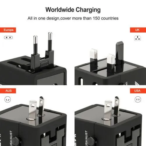 US EU UK AU Travel Universal Adapter USB Charger Type-C AC Wall Plug Converter