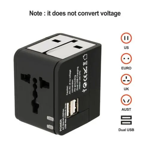US EU UK AU Travel Universal Adapter USB Charger Type-C AC Wall Plug Converter
