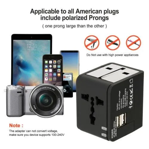 US EU UK AU Travel Universal Adapter USB Charger Type-C AC Wall Plug Converter