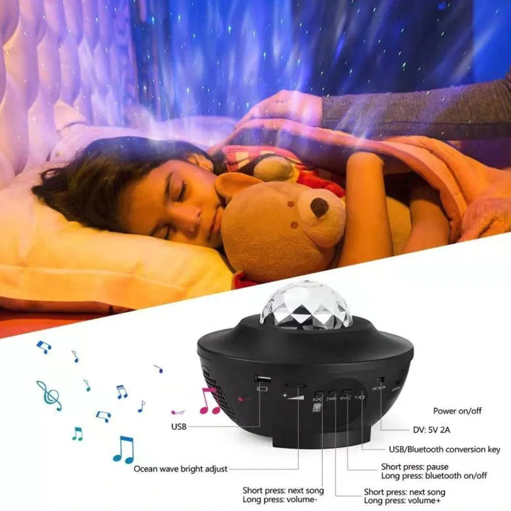 USB LED Star Night Light Music Starry Water Wave LED Light Bluetooth Projector Decor