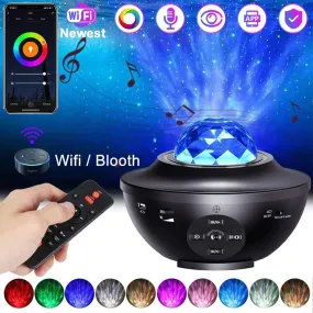 USB LED Star Night Light Music Starry Water Wave LED Light Bluetooth Projector Decor