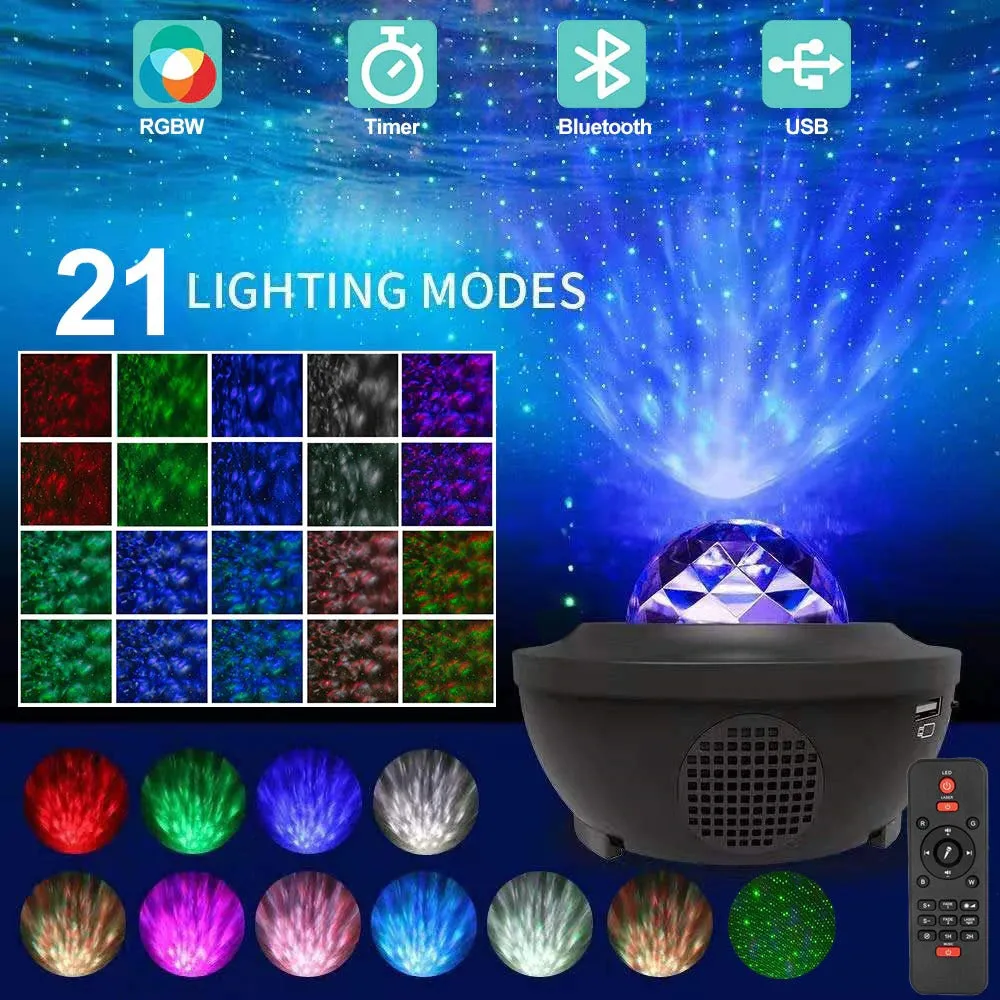 USB LED Star Night Light Music Starry Water Wave LED Light Bluetooth Projector Decor