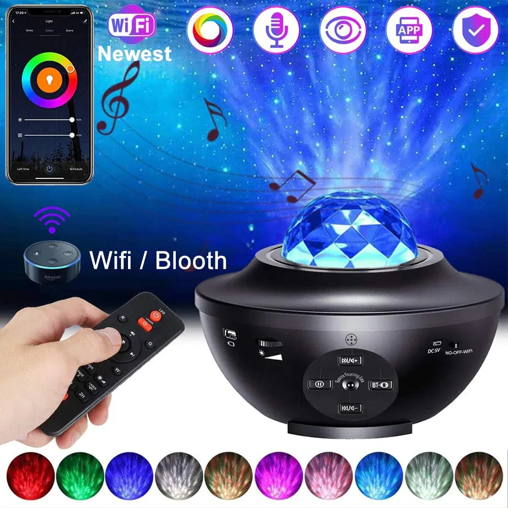 USB LED Star Night Light Music Starry Water Wave LED Light Bluetooth Projector Decor