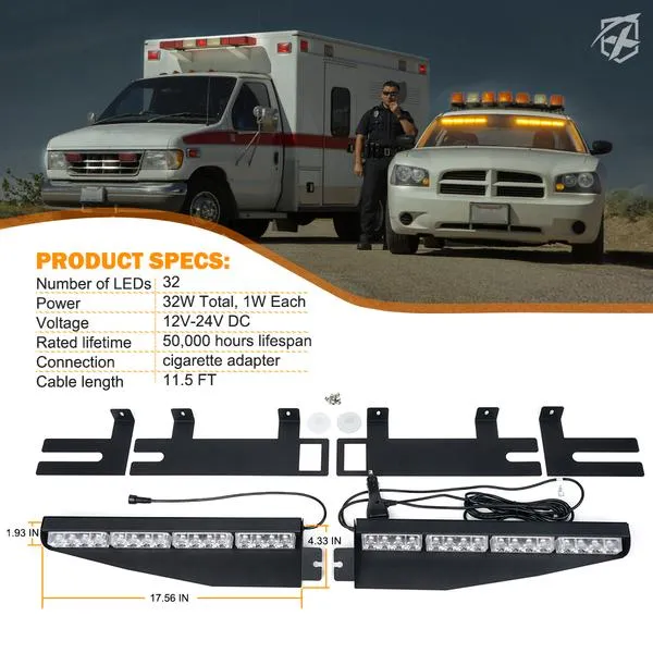 Xprite LED Visor Windshield Strobe Lights (20" Dual) Elite Series - Multiple Light Color Options