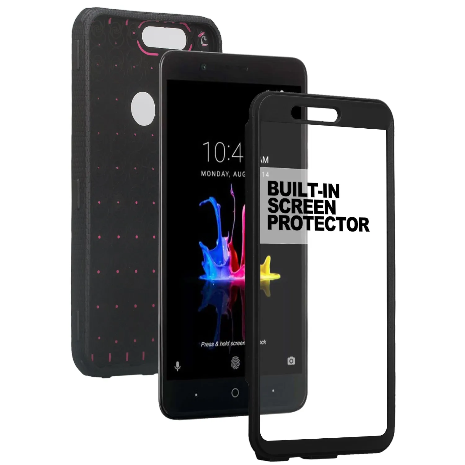ZTE Sequoia Case, Blade Z Max, ZTE Z982 Case, Triple Protection 3-1 w/ Built in Screen Protector Heavy Duty Holster Shell Combo Case Cover - Black